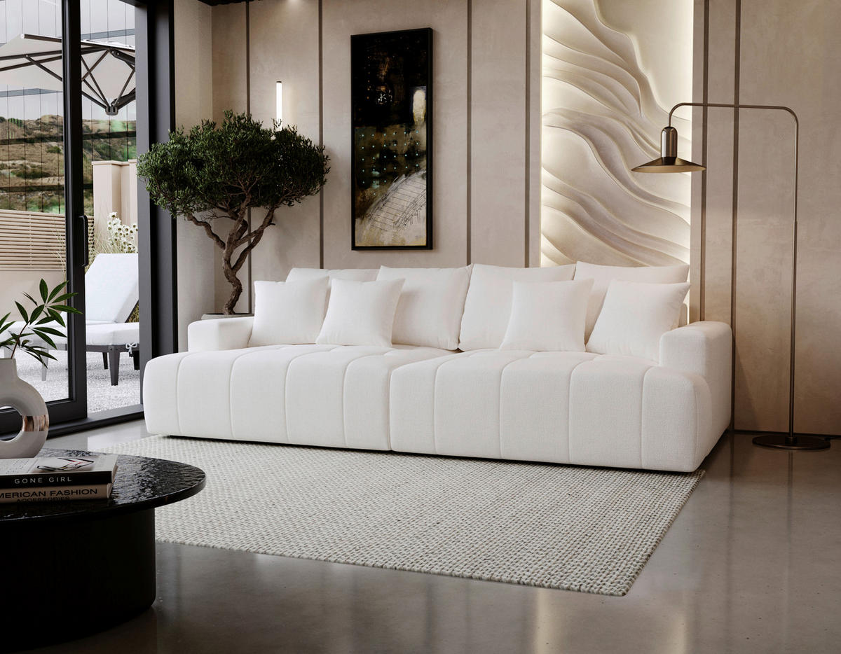 BIGSOFA Chenille Elfenbein  - Elfenbein/Schwarz, Design, Kunststoff/Textil (270cm) - Livetastic