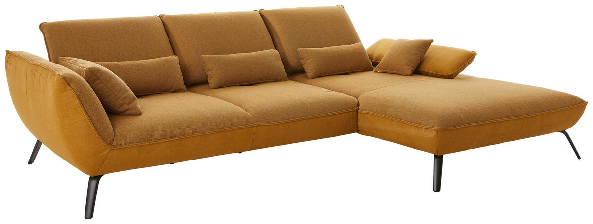 ECKSOFA Orange Flachgewebe  - Schwarz/Orange, Design, Textil/Metall (301/191cm) - Moderano