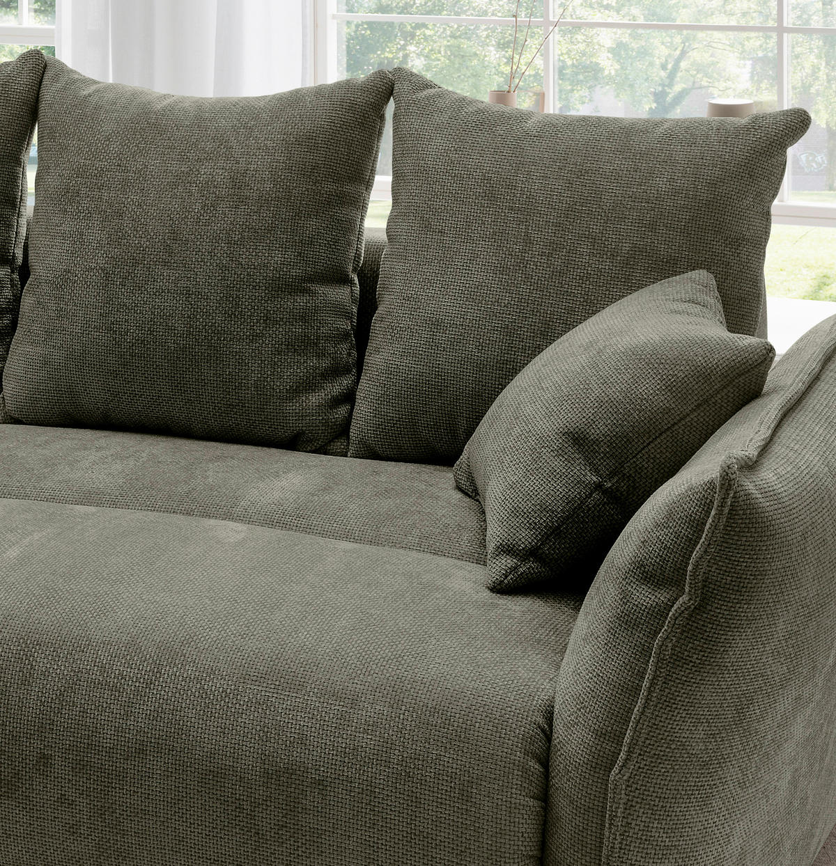 BIGSOFA Mikrofaser Olivgrün  - Chromfarben/Olivgrün, Basics, Kunststoff/Textil (242/71/90/131cm) - Livetastic