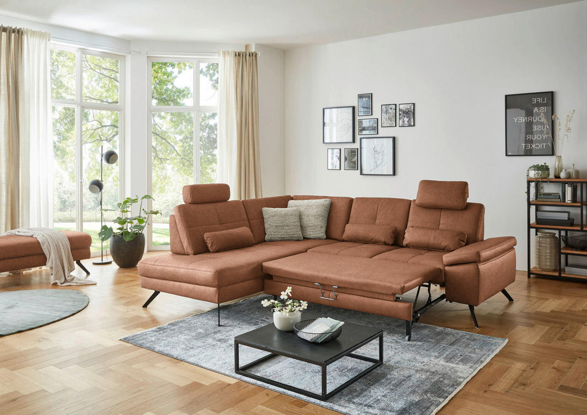ECKSOFA in Lederlook, Mikrofaser Braun  - Schwarz/Braun, Design, Textil/Metall (194/261cm) - Beldomo System