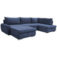 ECKSOFA Dunkelblau Velours  - Chromfarben/Dunkelblau, Design, Kunststoff/Textil (174/322/173cm) - Livetastic
