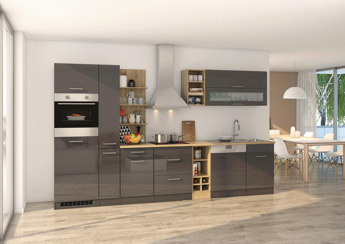 KÜCHENLEERBLOCK 340 cm   in Graphitfarben  - Silberfarben/Graphitfarben, MODERN, Holzwerkstoff/Metall (340cm) - Held