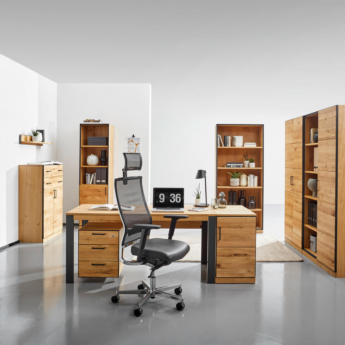 AKTENSCHRANK Asteiche teilmassiv Eichefarben, Graphitfarben  - Eichefarben/Graphitfarben, Natur, Holz/Holzwerkstoff (55/197/40cm) - Linea Natura