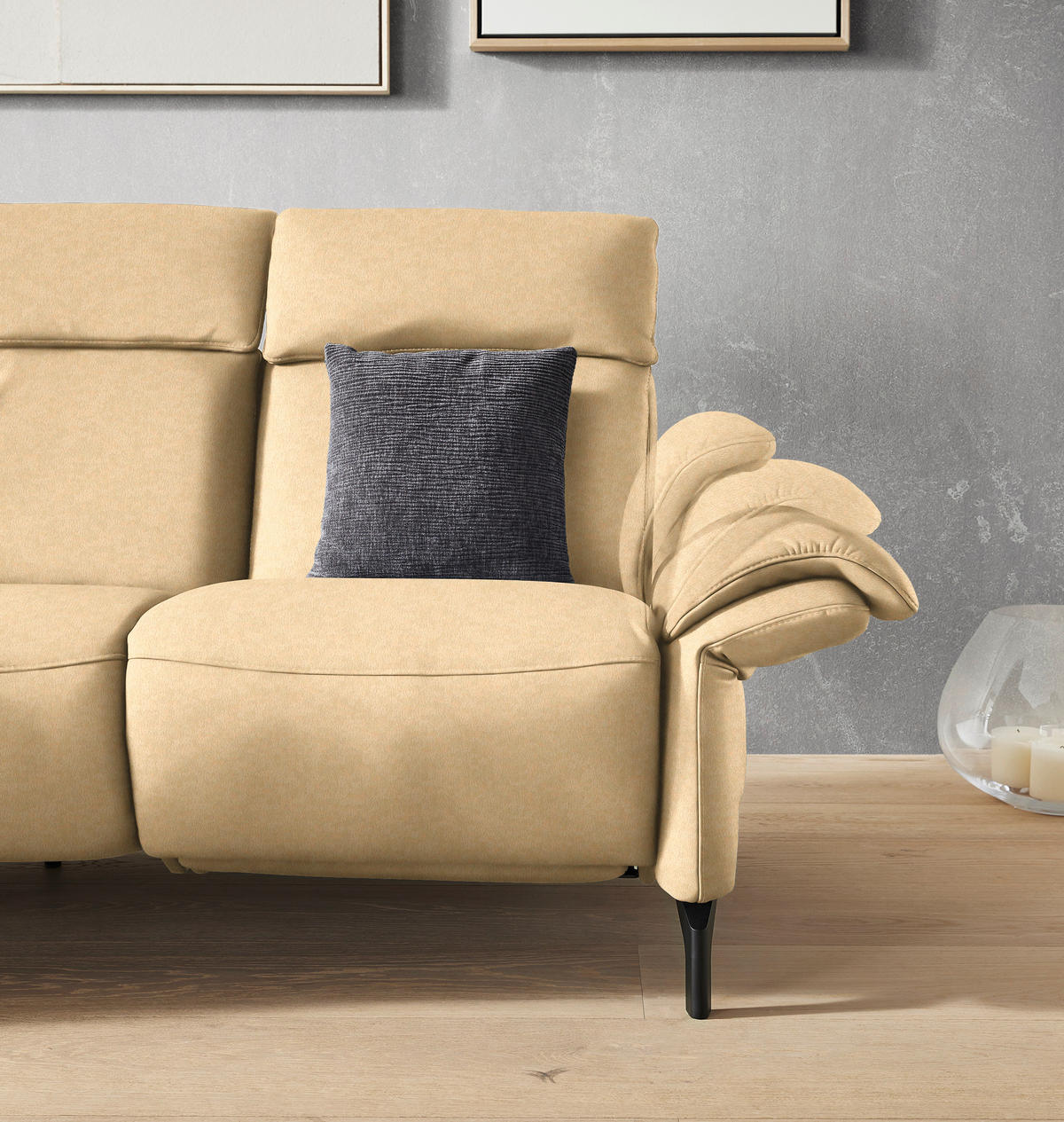 TRAPEZSOFA in Mikrofaser Beige  - Beige/Schwarz, KONVENTIONELL, Textil/Metall (221/103/95cm) - Dieter Knoll