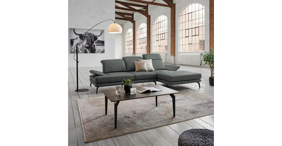 ECKSOFA in Echtleder Grau  - Schwarz/Grau, Design, Leder/Metall (288/184cm) - Novel