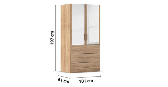 DREHTÜRENSCHRANK in Sonoma Eiche - Sonoma Eiche, Design, Glas/Holzwerkstoff (101/197/60cm) - Novel
