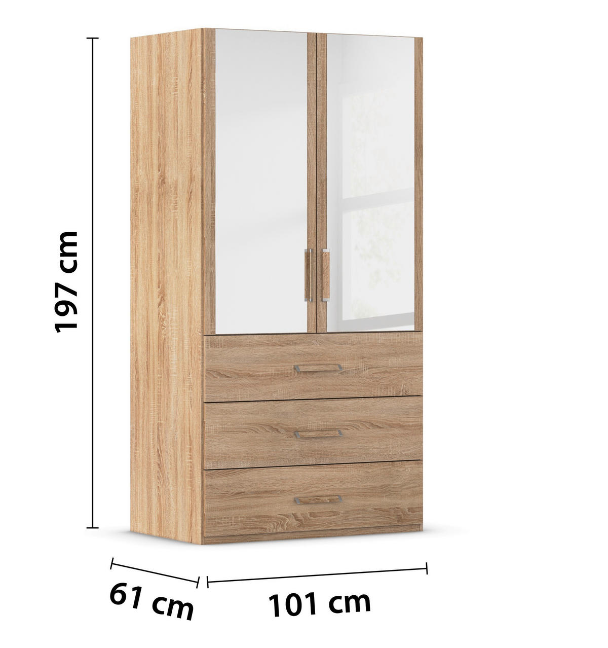 DREHTÜRENSCHRANK 101/197/60 cm 2-türig Sonoma Eiche  - Sonoma Eiche, Design, Glas/Holzwerkstoff (101/197/60cm) - Novel