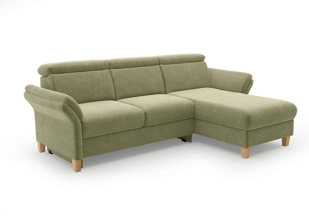 ECKSOFA GLENDALE E Hellgrün Flachgewebe  - Eichefarben/Hellgrün, KONVENTIONELL, Holz/Textil (253/166cm) - Sit & More
