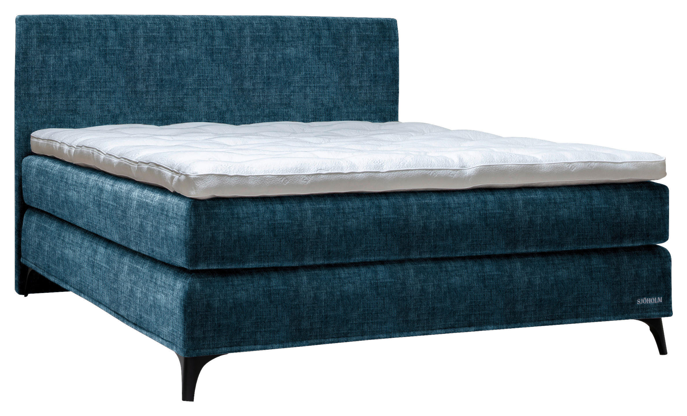 BOXSPRINGBETT 160/200 cm,  in Petrol, Matratze, Topper, H2 + H2 = mittel  - Petrol/Schwarz, KONVENTIONELL, Holz/Textil (160/200cm) - Sjöholm