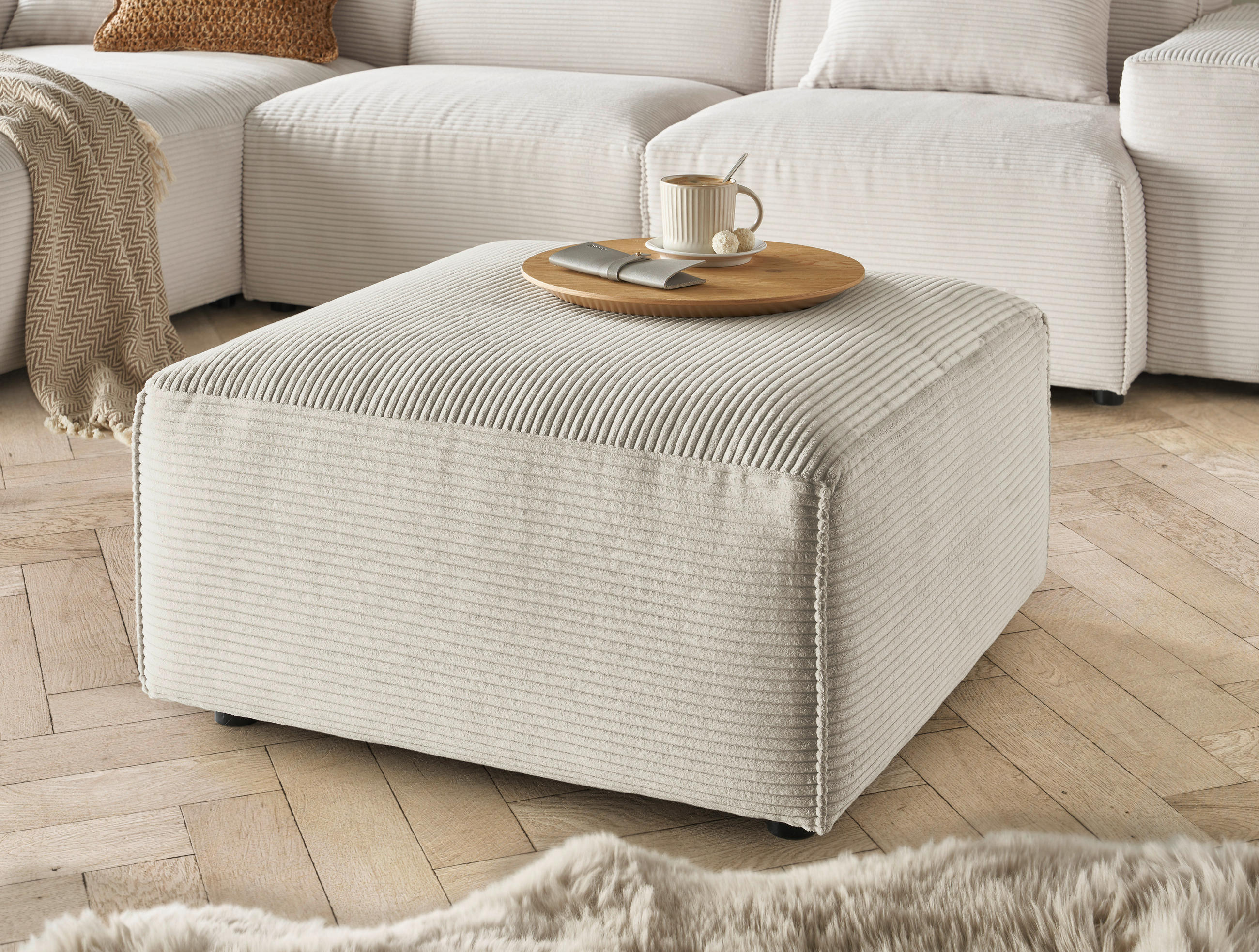 HOCKER Cord Naturfarben  - Schwarz/Naturfarben, Design, Kunststoff/Textil (80/71/80cm) - Pure Home Lifestyle