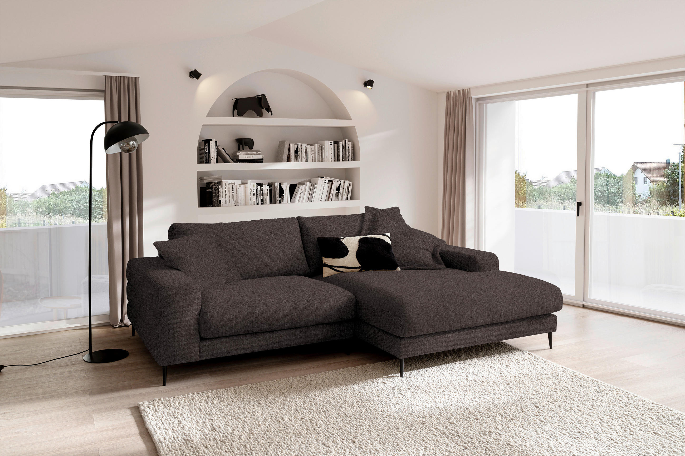 ECKSOFA in Flachgewebe Braun  - Schwarz/Braun, Design, Textil/Metall (253/177cm) - Dieter Knoll