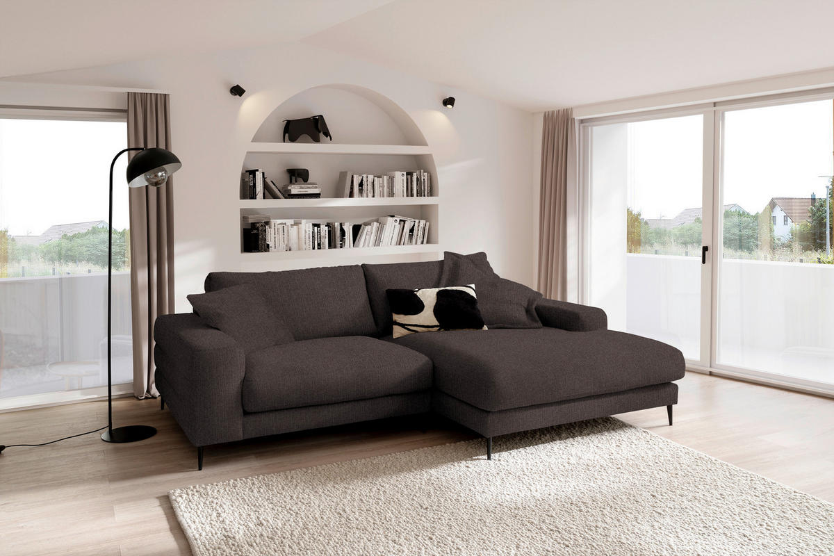 ECKSOFA in Flachgewebe Braun  253/177 cm  - Schwarz/Braun, Design, Textil/Metall (253/177cm) - Dieter Knoll