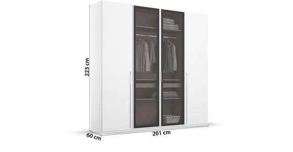 DREHTÜRENSCHRANK 201/223/60 cm 4-türig Weiß, Grau - Weiß/Grau, Trend, Glas/Holzwerkstoff (201/223/60cm) - Novel