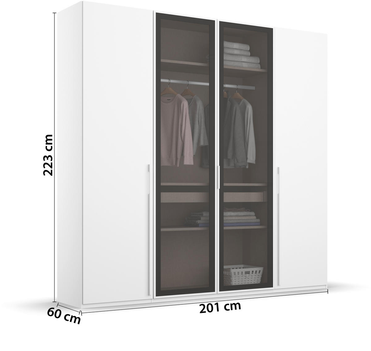 DREHTÜRENSCHRANK 201/223/60 cm 4-türig Grau, Weiß  - Weiß/Grau, Trend, Glas/Holzwerkstoff (201/223/60cm) - Novel