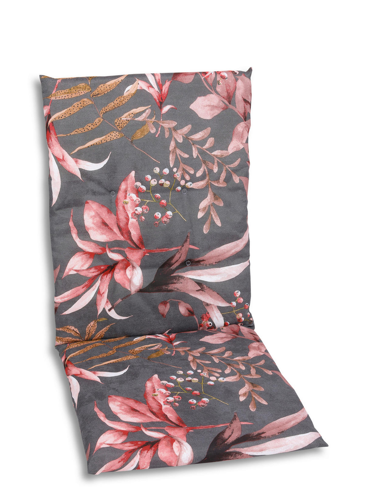 SZÉKPÁRNA antracit, barna, rózsaszín levelek  - barna/rózsaszín, Basics, textil (48/5/108cm) - Ambia Garden