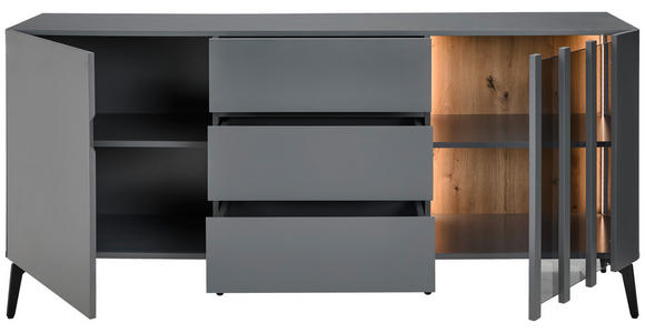 SIDEBOARD in 166/76,3/41,5 cm - Schwarz/Grau, Design, Glas/Holzwerkstoff (166/76,3/41,5cm) - Novel