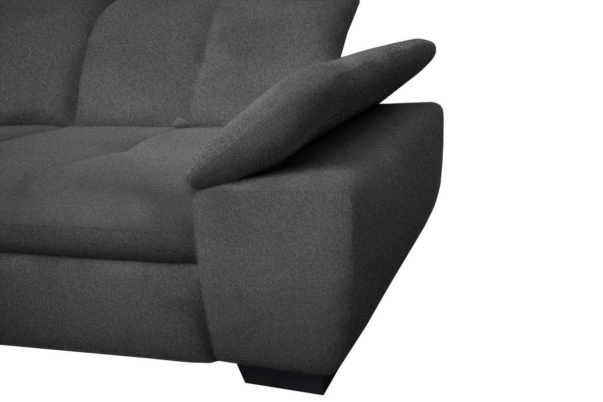 ECKSOFA in Flachgewebe Dunkelgrau  - Dunkelgrau/Schwarz, Design, Textil/Metall (313/242cm) - Xora