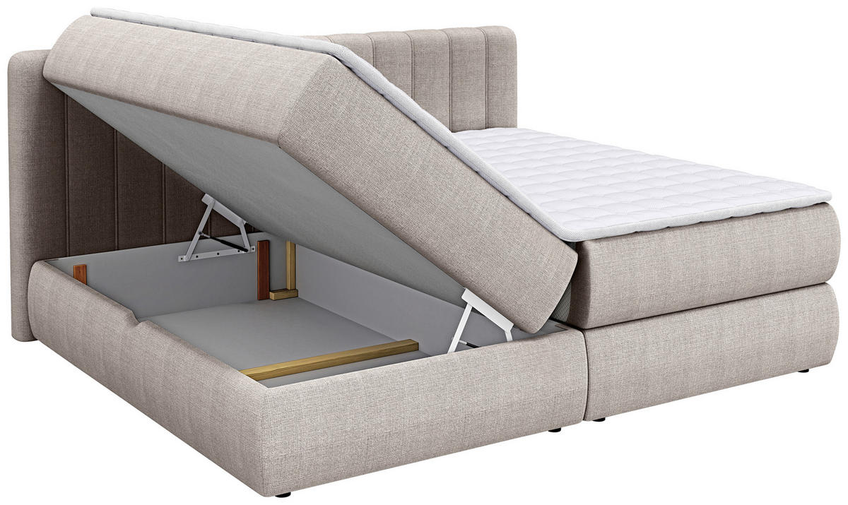 BOXSPRINGBETT 200/200 cm,  in Taupe, gepolstertes Kopfteil, Bettkasten, Topper, Matratzen, H2 + H3 = mittel + fest  - Taupe/Schwarz, Design, Kunststoff/Textil (200/200cm) - Chameo