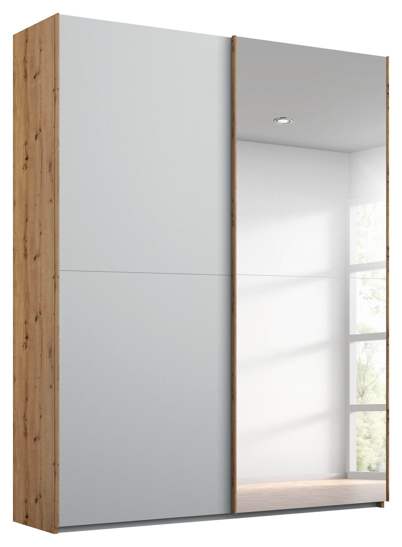 SCHWEBETÜRENSCHRANK Grau, Eichefarben  - Eichefarben/Grau, Trend, Glas/Holzwerkstoff (151/223/68cm) - Stylife