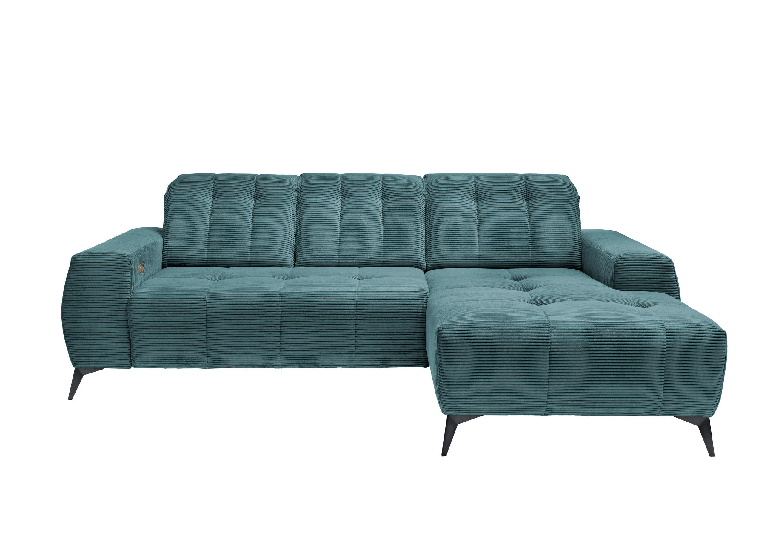 ECKSOFA Petrol Cord  - Petrol/Schwarz, MODERN, Textil/Metall (258/180cm) - Livetastic