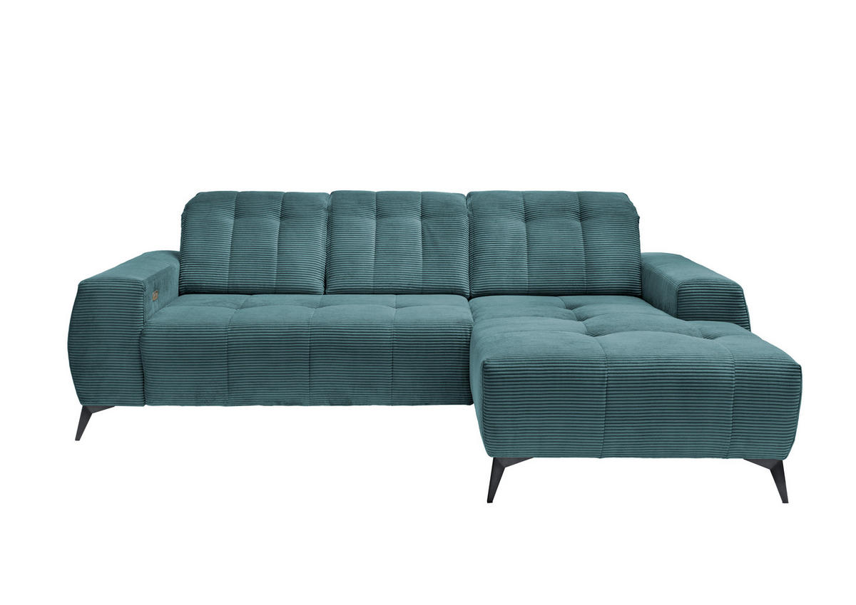 ECKSOFA in Cord Petrol  - Petrol/Schwarz, Modern, Textil/Metall (258/180cm) - Livetastic