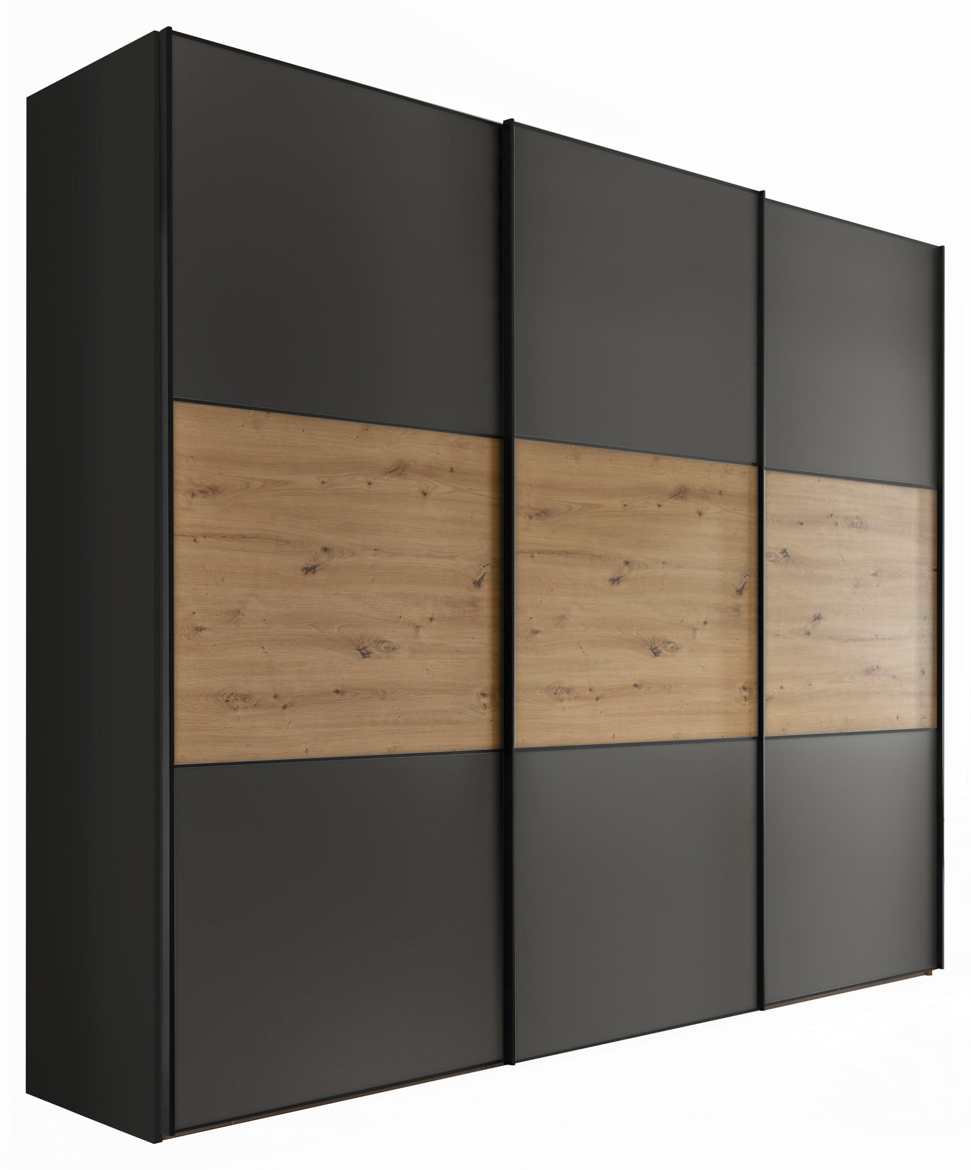 SCHWEBETÜRENSCHRANK 298/222/68 cm 3-türig Anthrazit, Eiche Artisan  - Anthrazit/Schwarz, Holzwerkstoff/Metall (298/222/68cm) - Moderano