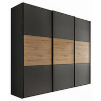 SCHWEBETÜRENSCHRANK in Anthrazit, Eiche Artisan  - Anthrazit/Schwarz, Holzwerkstoff/Metall (298/222/68cm) - Moderano