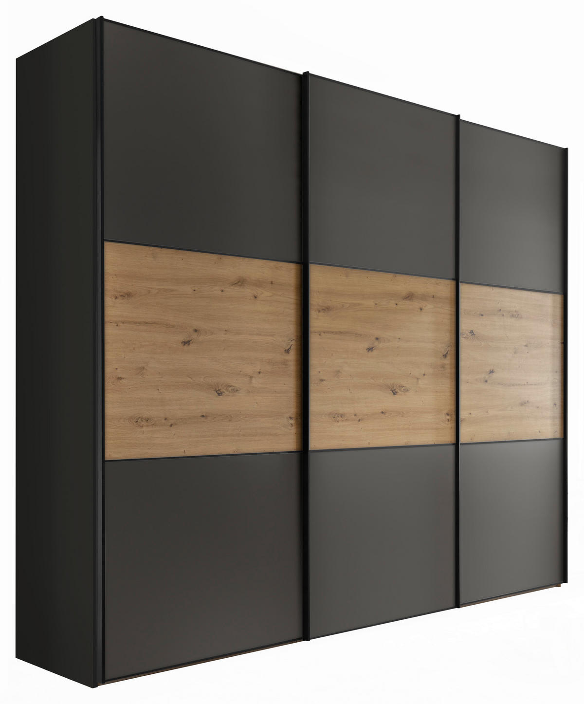 SCHWEBETÜRENSCHRANK in Anthrazit, Eiche Artisan  - Anthrazit/Schwarz, Holzwerkstoff/Metall (298/222/68cm) - Moderano