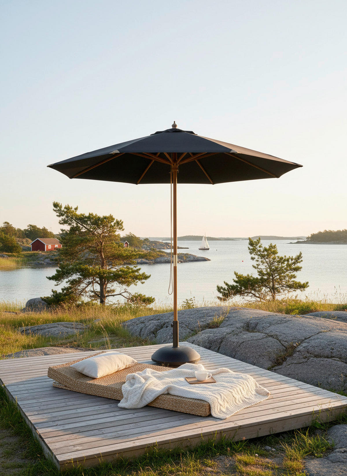 SONNENSCHIRM   - Schwarz/Teakfarben, Design, Holz/Textil (300/265cm) - Livetastic