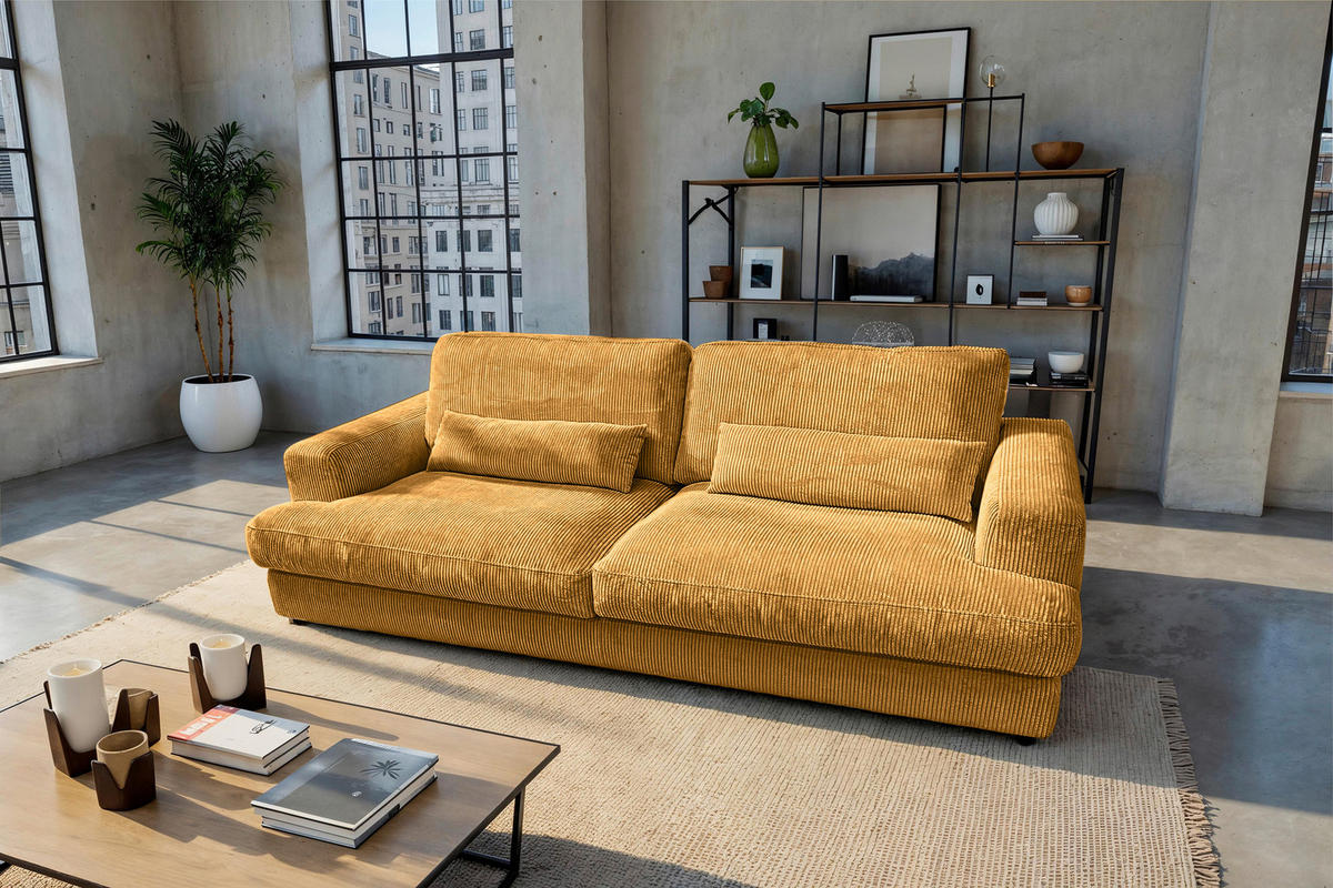 MEGASOFA Cord Senfgelb  - Senfgelb/Schwarz, MODERN, Kunststoff/Textil (260/85/112cm) - Lomoco