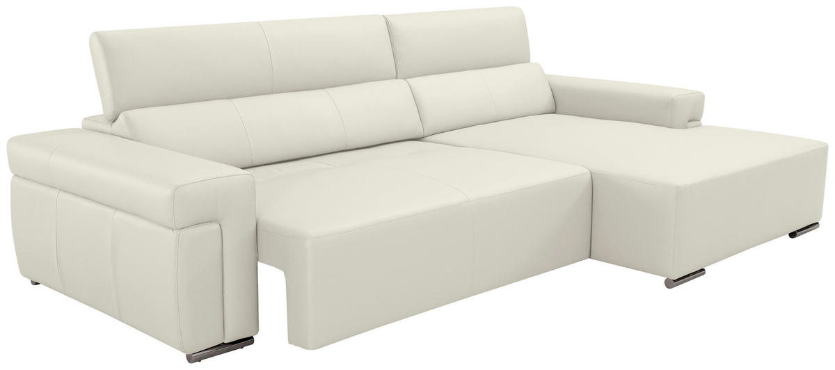 Ecksofa inkl. Funktion DUA Weiß Echtleder  - Chromfarben/Weiß, Design, Leder/Metall (293/170cm) - Novel