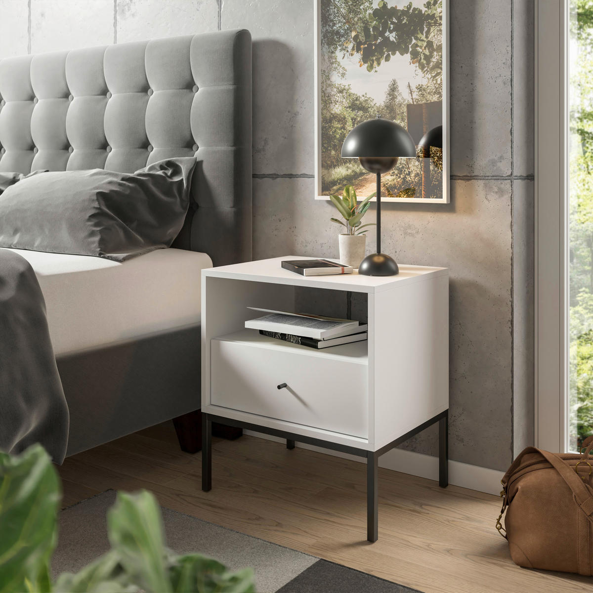 NACHTKÄSTCHEN 54/56/39 cm  in Weiß  - Schwarz/Weiß, MODERN, Holzwerkstoff/Metall (54/56/39cm) - MID.YOU