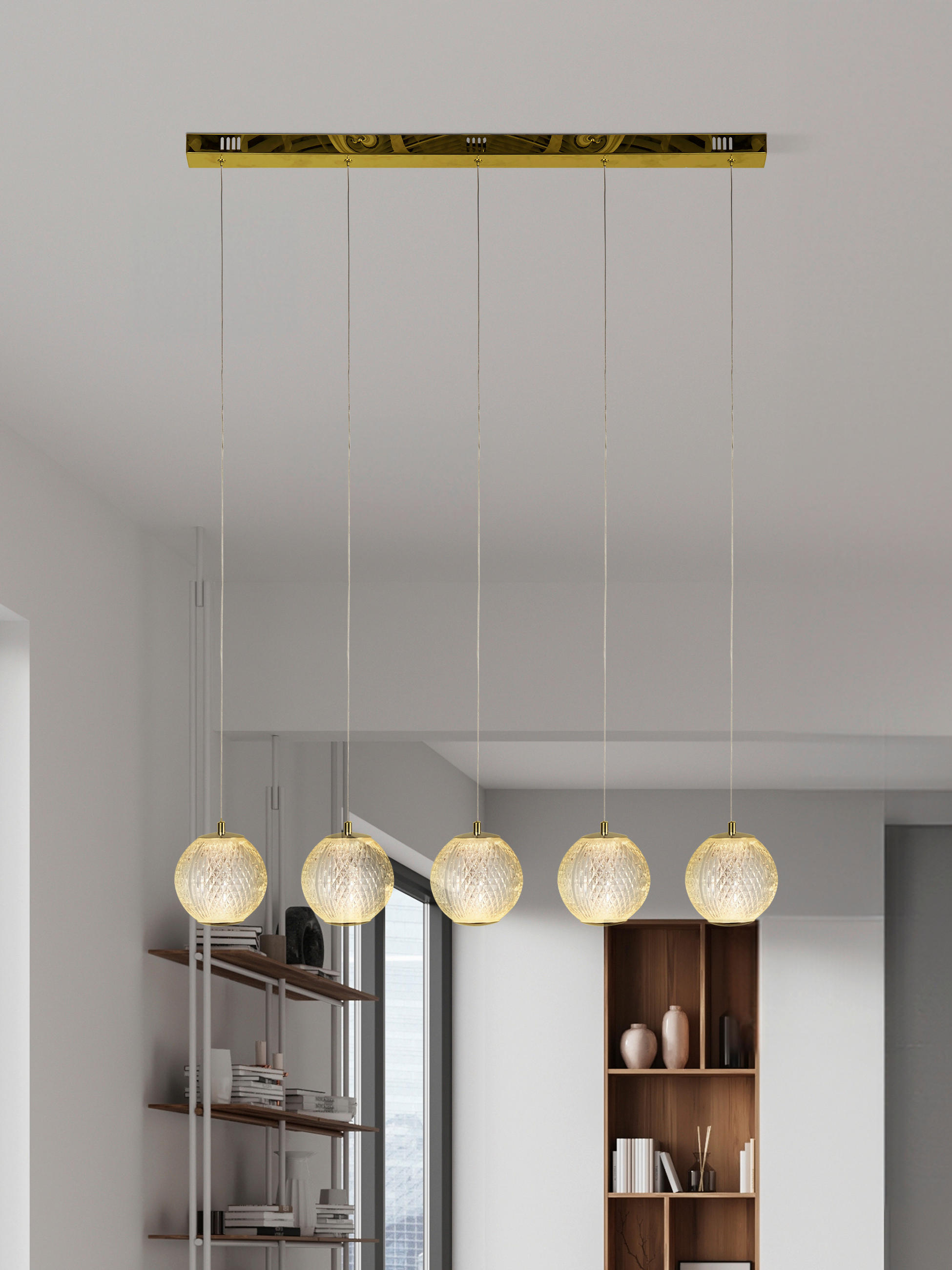 LED-HÄNGELEUCHTE Allure 100/10/150 cm   - Messingfarben, Design, Kunststoff/Metall (100/10/150cm) - Searchlight