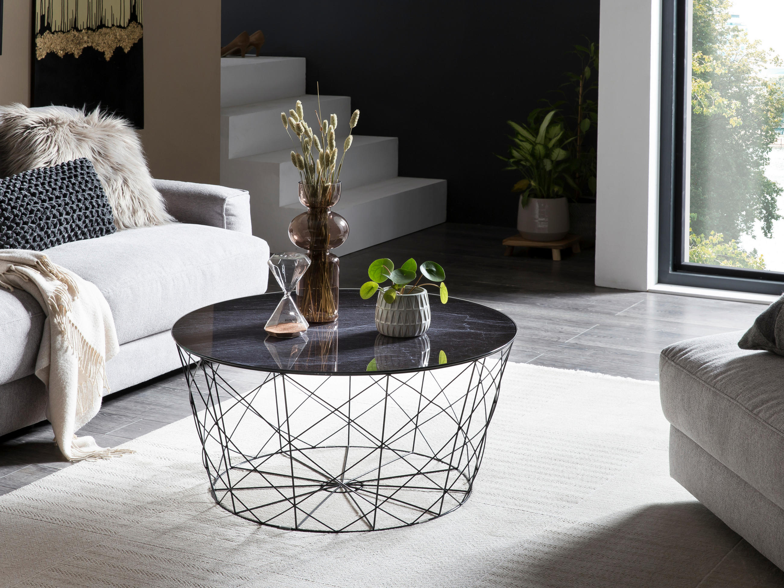COUCHTISCH Sicherheitsglas 80/80/45 cm rund Schwarz  - Schwarz, Design, Glas/Metall (80/80/45cm) - Livetastic