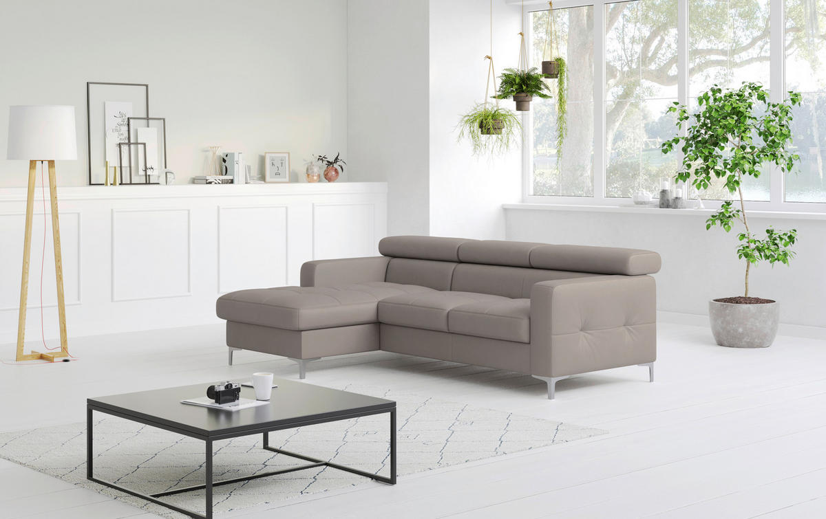 ECKSOFA in Echtleder Grau  168/227 cm  - Chromfarben/Grau, Design, Leder/Metall (168/227cm) - Livetastic