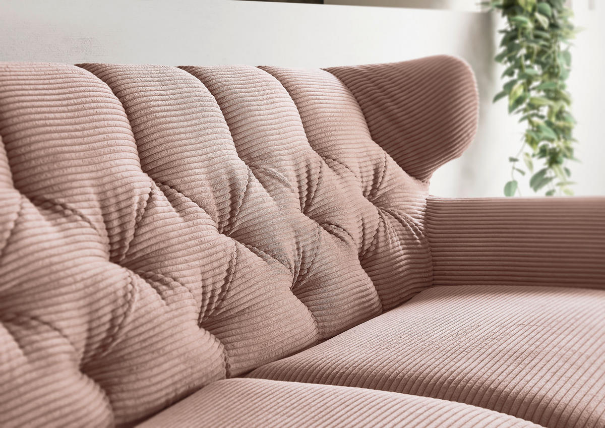 CHESTERFIELD-SOFA Cord Rosa  - Schwarz/Rosa, MODERN, Textil/Metall (160/94/95cm) - Pure Home Lifestyle