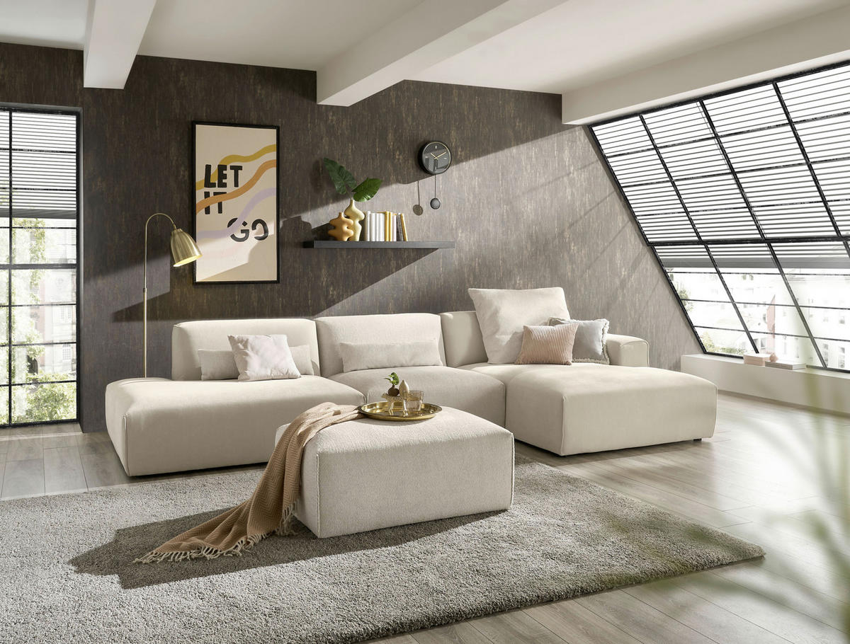 ECKSOFA Silberfarben, Perlmutt Chenille, Flachgewebe Rücken echt  - Silberfarben/Perlmutt, KONVENTIONELL, Kunststoff/Textil (342/165cm) - SetOne by Musterring