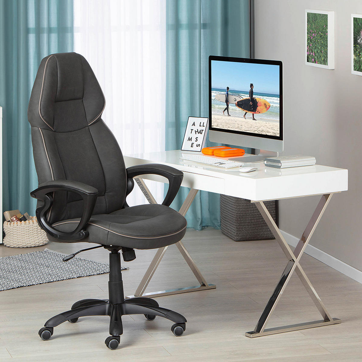 OTOČNÁ ŽIDLE PRO MLÁDEŽ, šedá, černá - šedá/černá, Konvenční, textil/plast (65/123/71cm) - MID.YOU