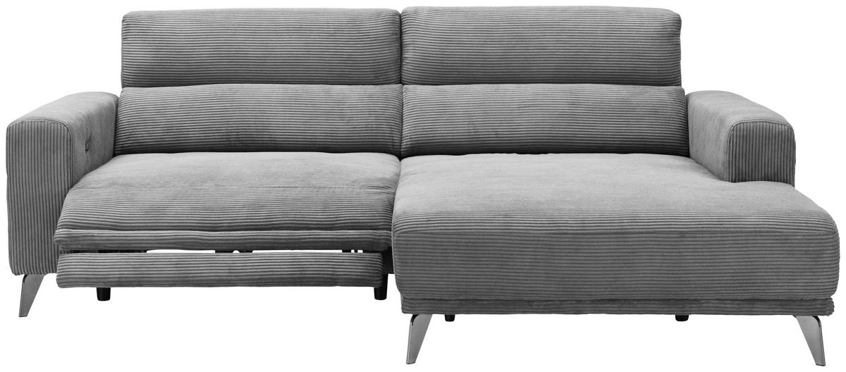 ECKSOFA Hellgrau Cord  - Silberfarben/Hellgrau, KONVENTIONELL, Textil/Metall (258/170cm) - Livetastic