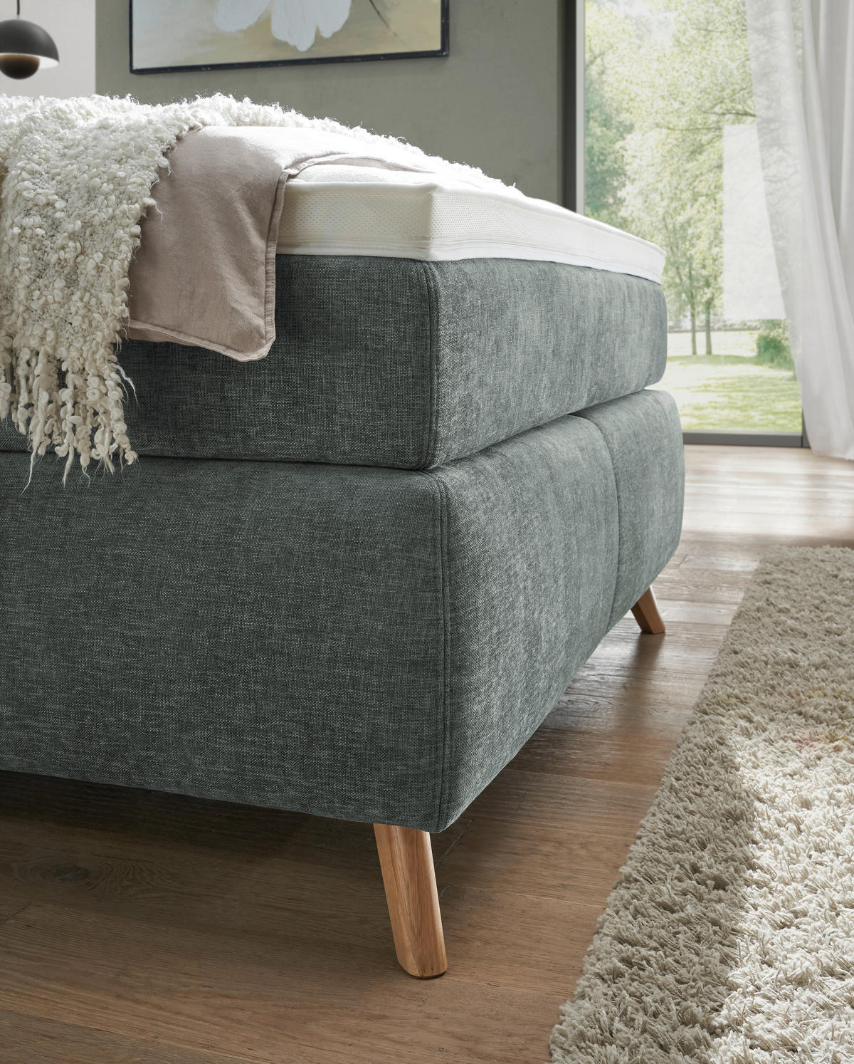 BOXSPRINGBETT 120/200 cm,  in Grün, H4 = sehr fest  - Alteiche/Grün, KONVENTIONELL, Holz/Textil (120/200cm) - Voleo