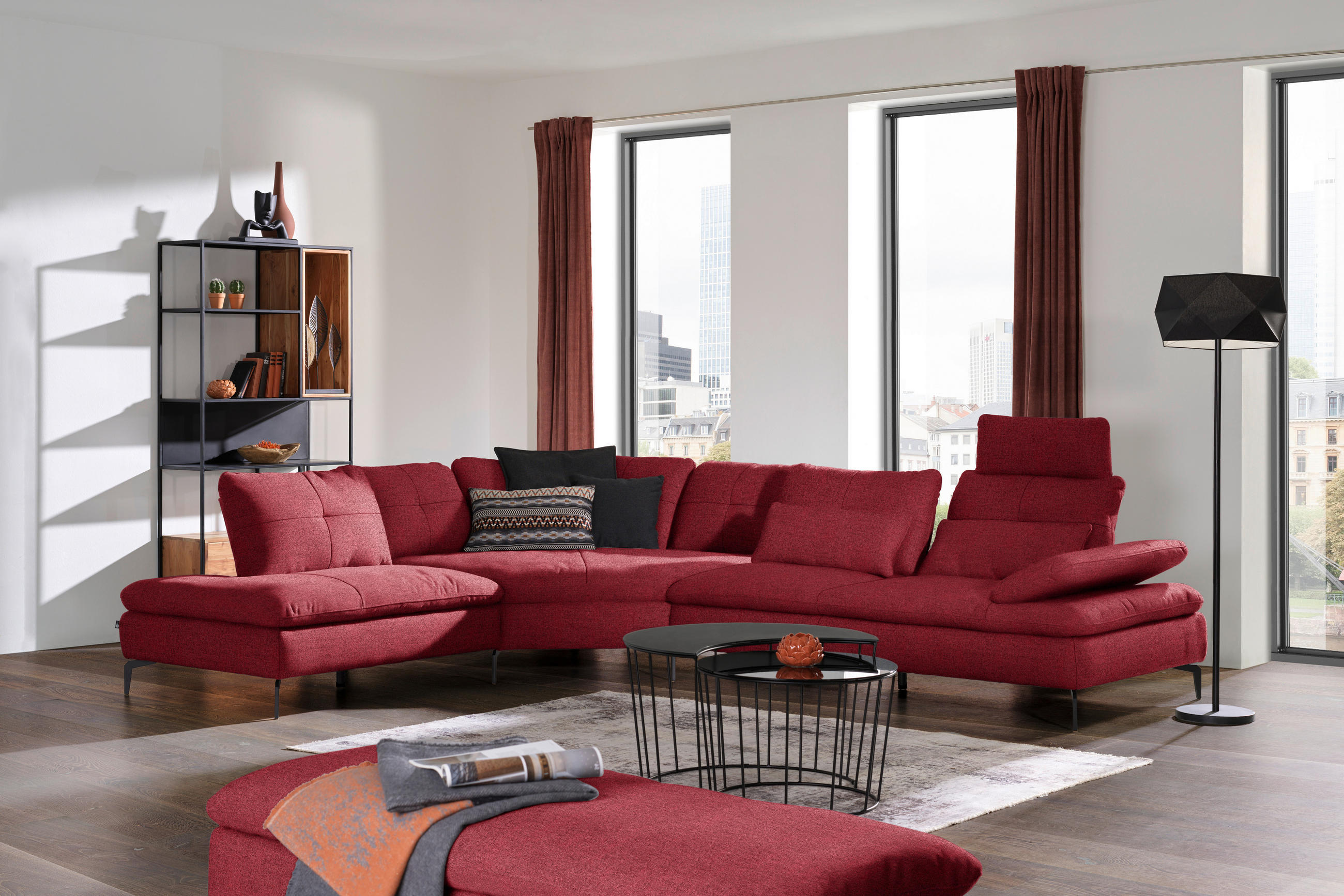 ECKSOFA in Flachgewebe Bordeaux  - Bordeaux/Schwarz, Design, Textil/Metall (271/344cm) - Chilliano