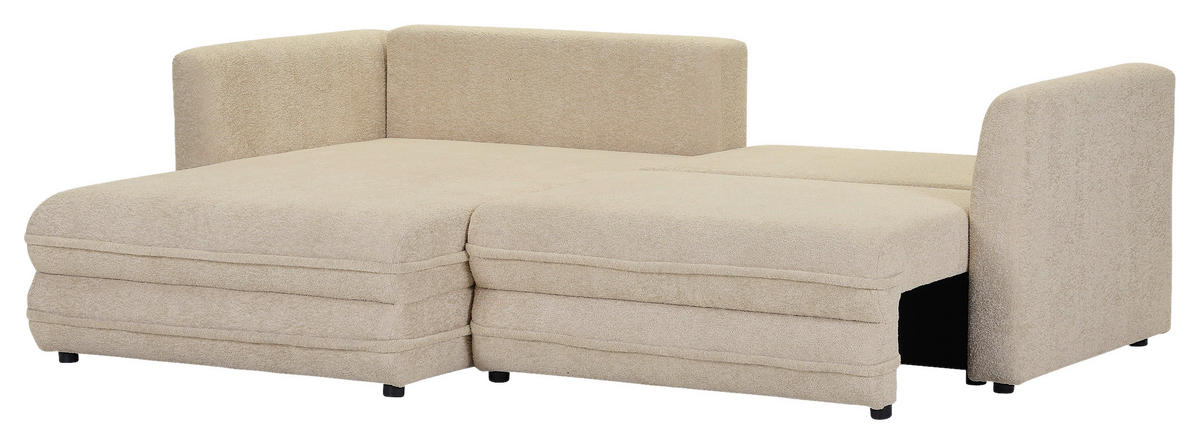 ECKSOFA Creme Plüsch Zierkissen, Rückenkissen, Bettkasten, Schlaffunktion, Rücken echt, Liegefläche im Originalstoff  - Beige/Creme, MODERN, Kunststoff/Textil (246/178cm) - Carryhome