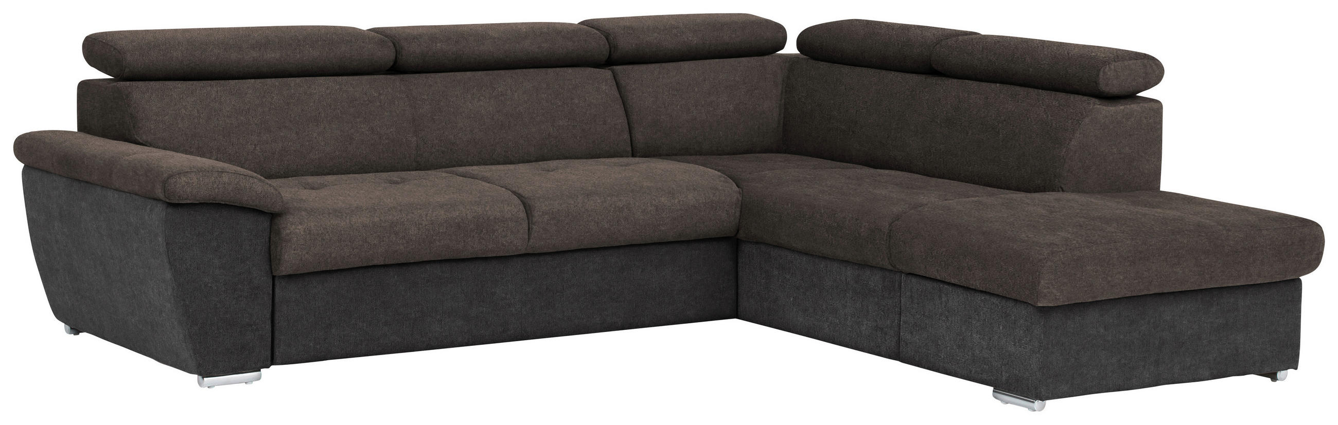 ECKSOFA in Mikrofaser Schwarz, Dunkelbraun  - Chromfarben/Dunkelbraun, Design, Textil/Metall (262/216cm) - Livetastic