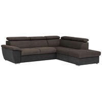 ECKSOFA in Mikrofaser Schwarz, Dunkelbraun  - Chromfarben/Dunkelbraun, Design, Textil/Metall (262/216cm) - Livetastic