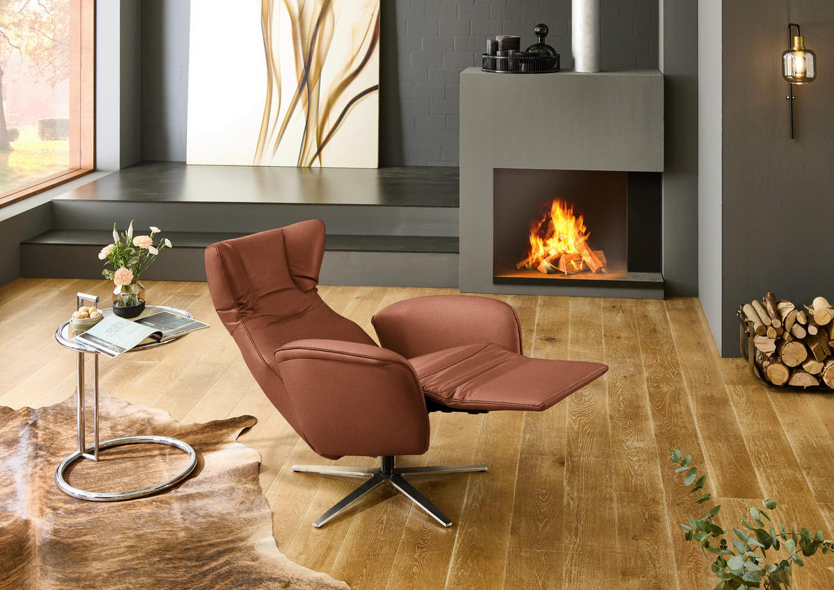 RELAXSESSEL Leder Cognac  - Cognac/Schwarz, Design, Leder/Metall (75/106/86cm) - Valdera