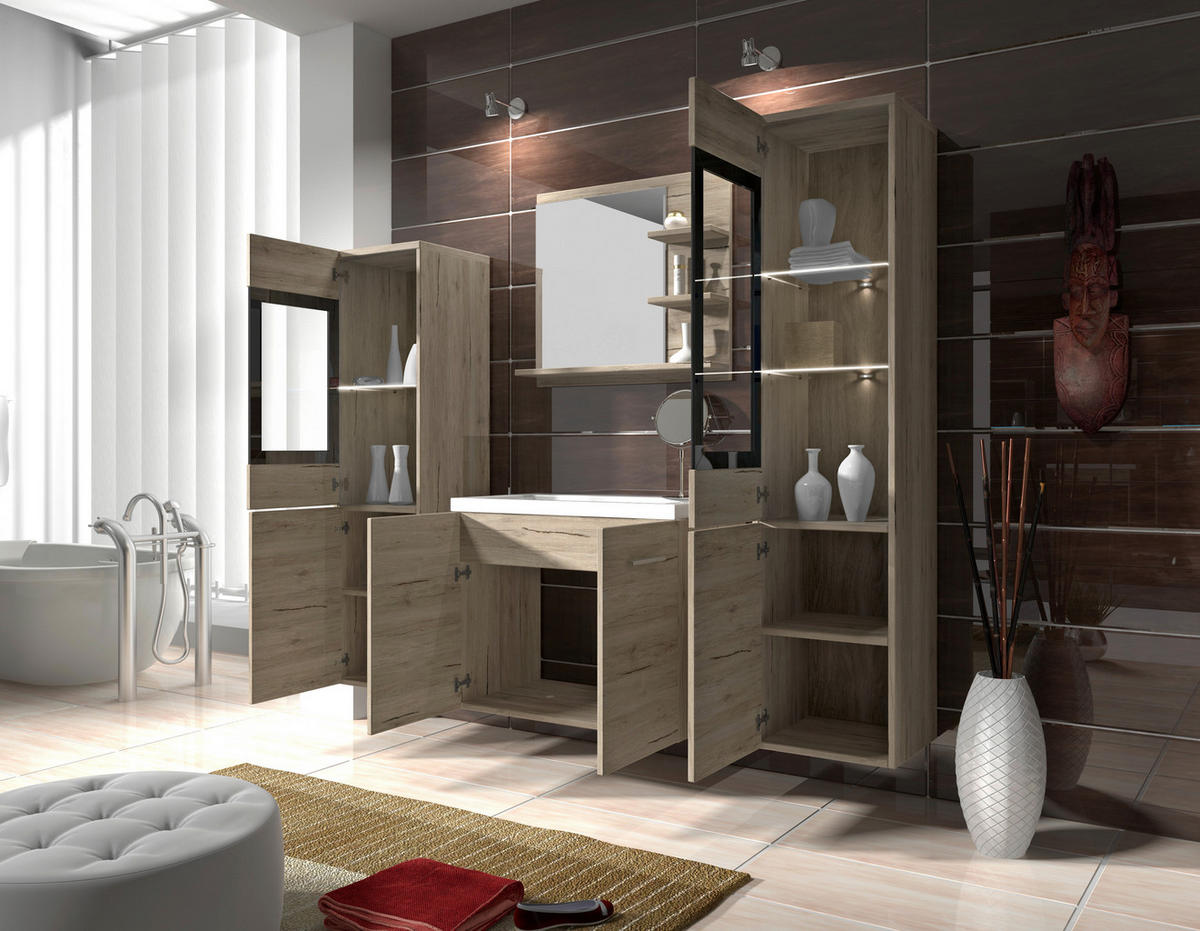 BADEZIMMER 5-teilig  in 120 cm  - Eiche San Remo/Weiß, LIFESTYLE, Glas/Holzwerkstoff (120cm) - P & B