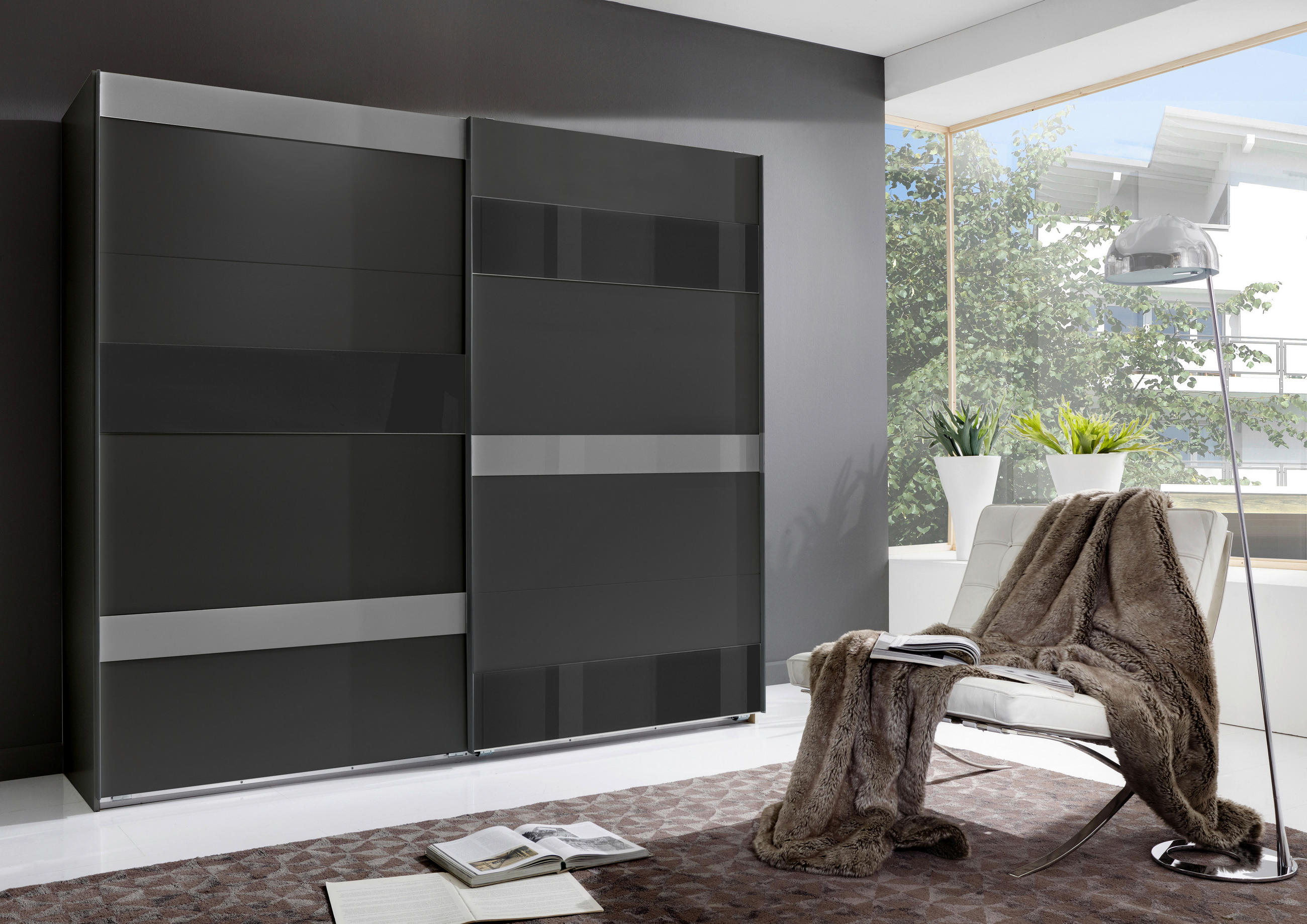 GARDEROB MED SKJUTDÖRRAR 180/210/65 cm 2-dörrar - ljusgrå/grafitfärgad, Modern, metall/trämaterial (180/210/65cm) - MID.YOU