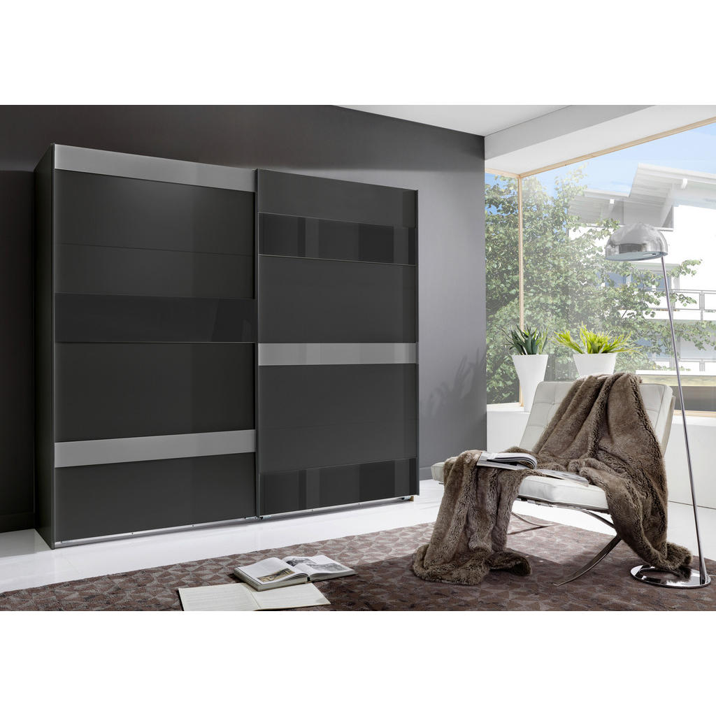 Thumbnail - Mid.you Schwebetürenschrank, Graphit, Grau, Schwarz, Metall, 2 Fächer, 180x210x65 cm, BQ - Bündnis für Qualität, Made in...