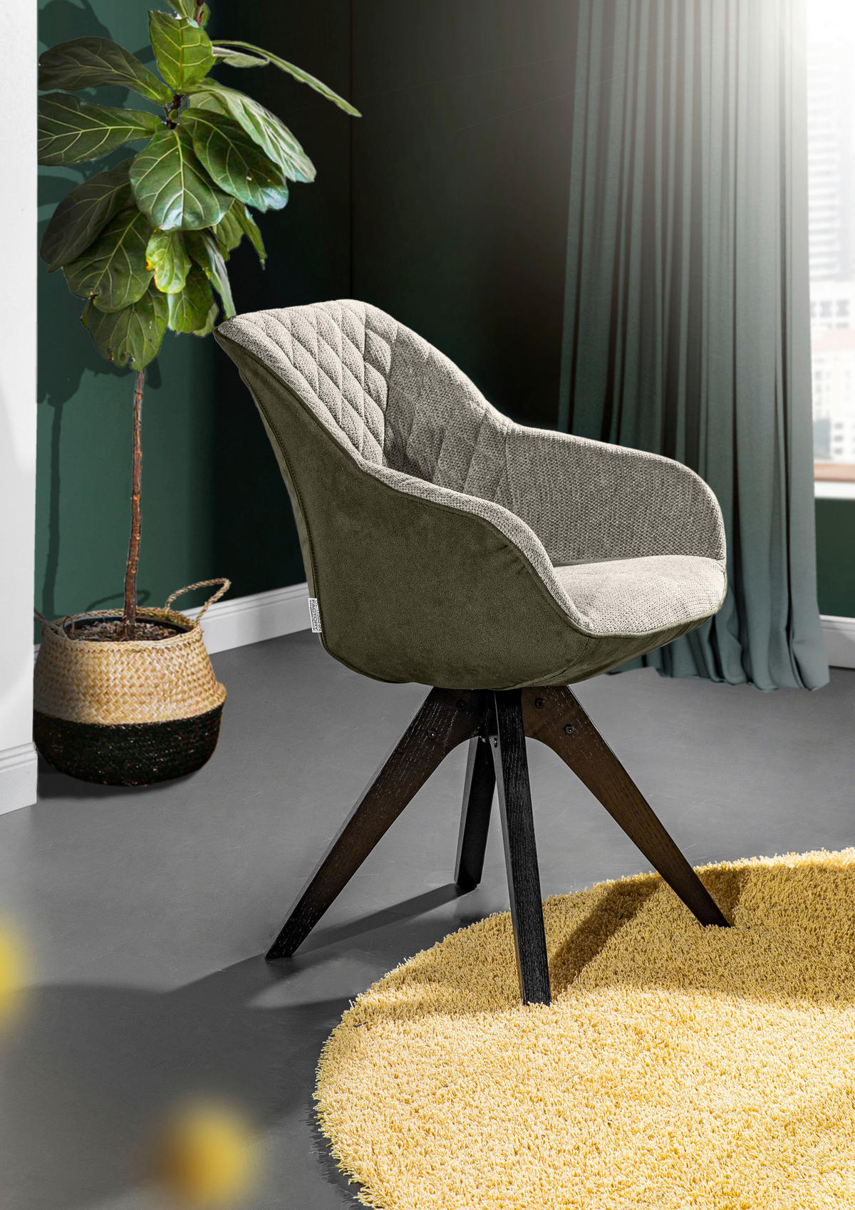 SCAUN CU BRAȚE in verde, negru  - verde/negru, Lifestyle, lemn/textil (60/83/65cm) - Landscape