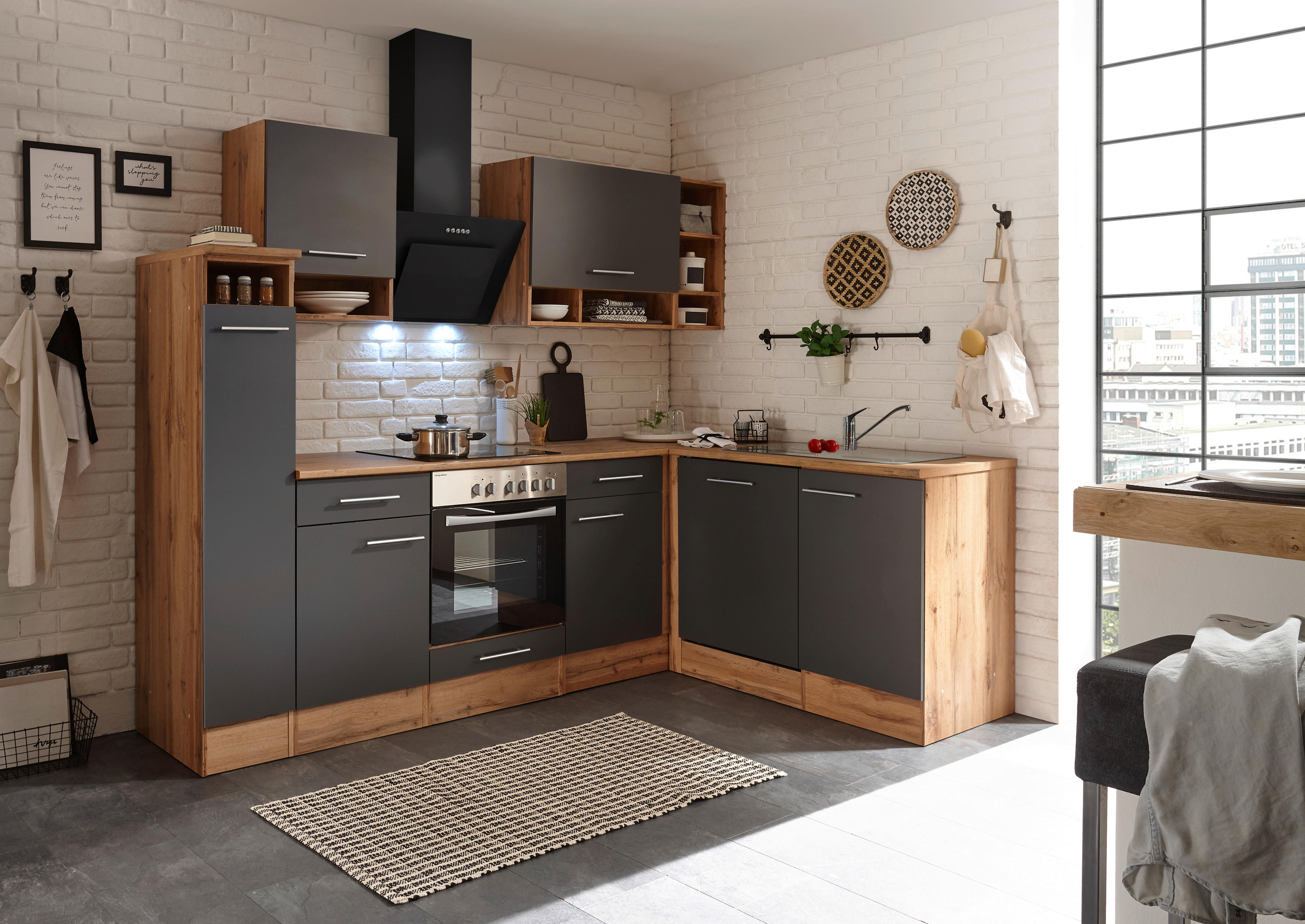 ECKKÜCHE 250/172 cm  in Eichefarben  - Eichefarben/Grau, Basics, Holzwerkstoff/Metall (250/172cm) - Respekta